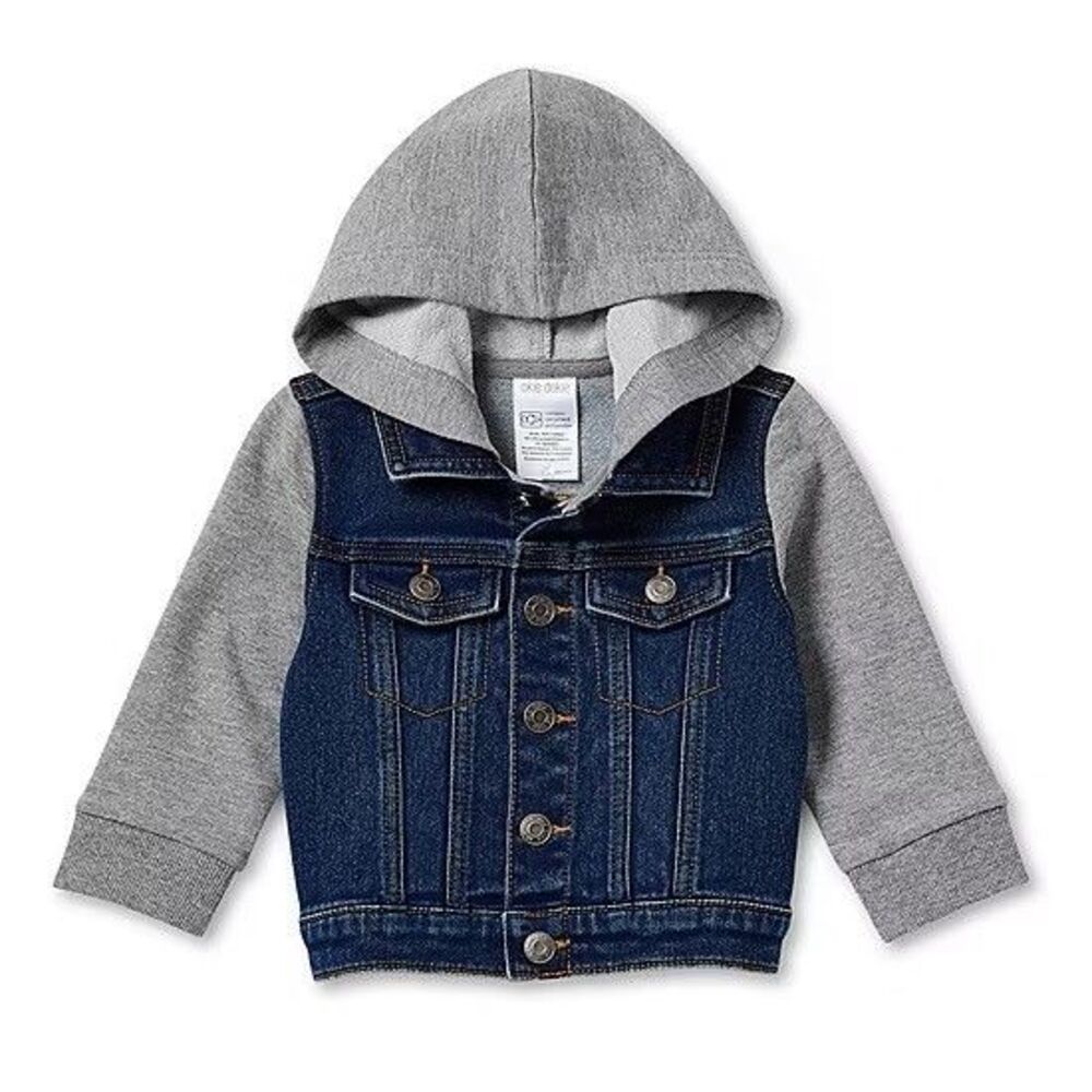 Okie Dokie Baby Unisex Lightweight L/S Hooded Shirt w Denim Jacket 24 Months NWT
